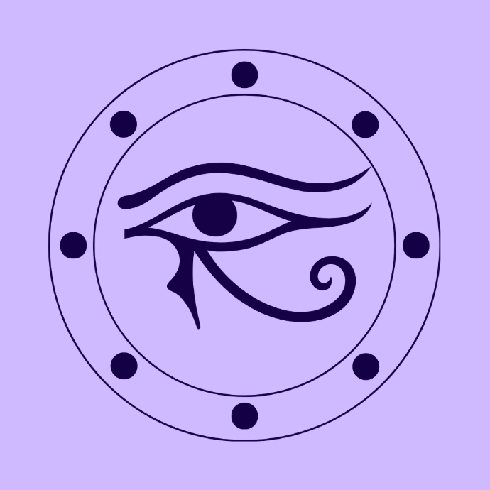 A purple shield sticker shows an Eye of Horus