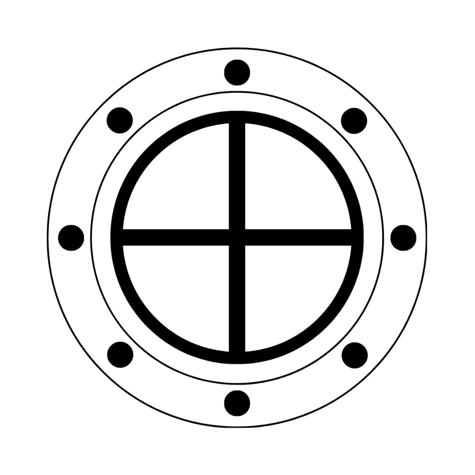 An equal-armed cross within a stylized shield.