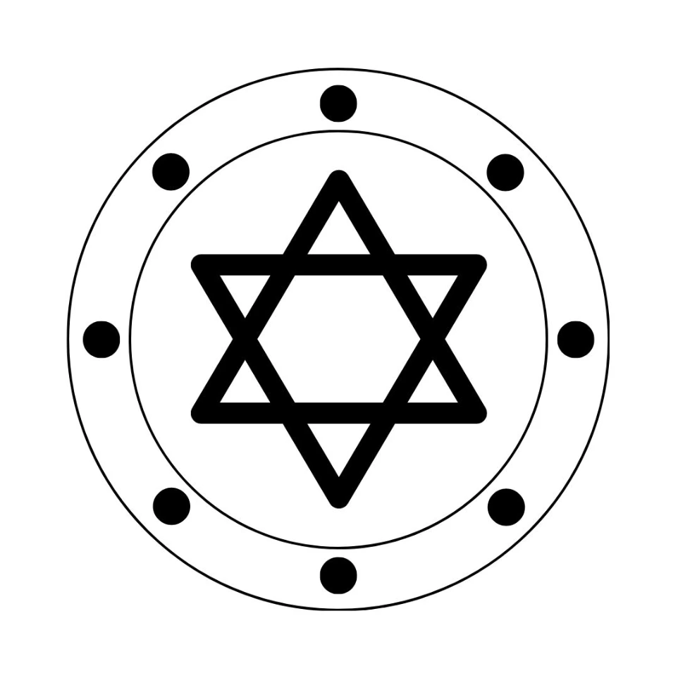 A six-pointed star within a stylized shield