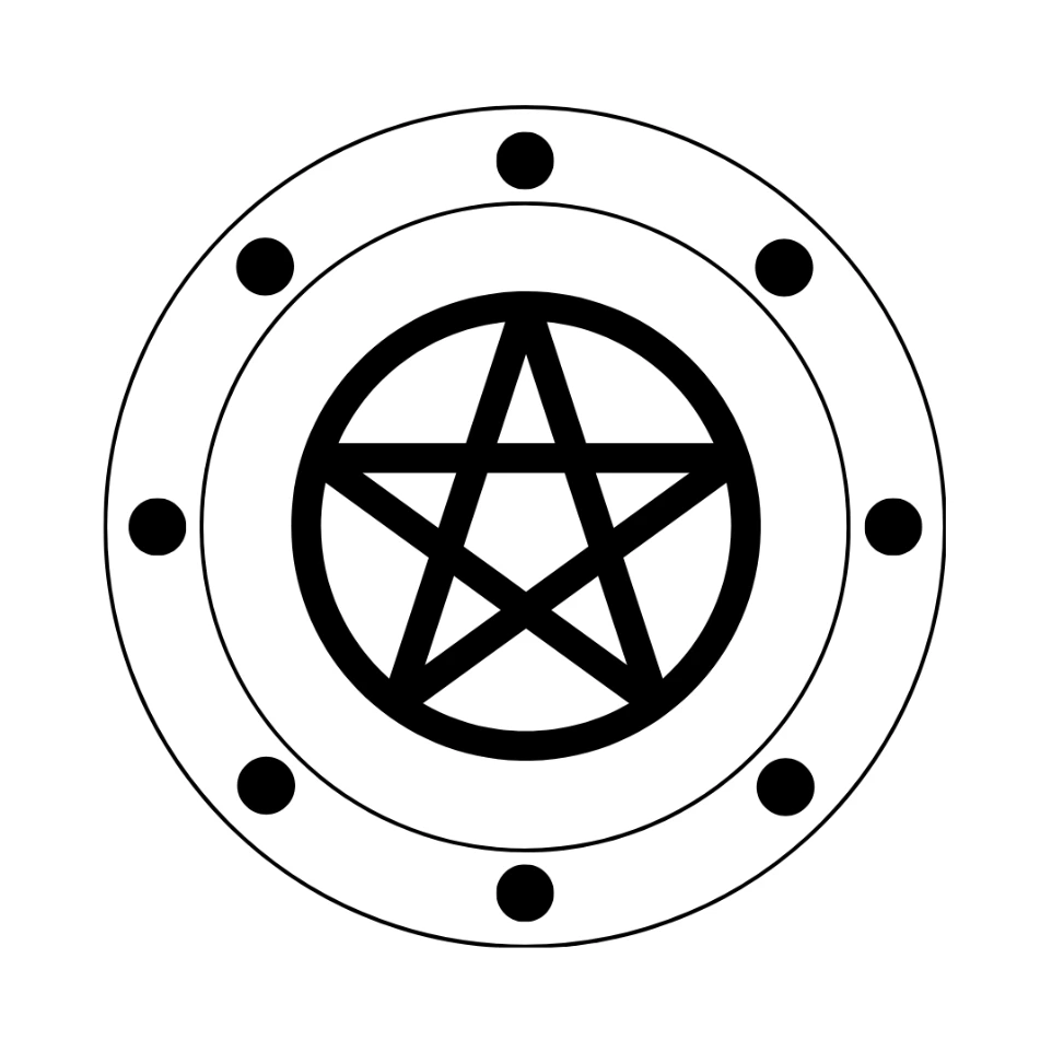 A pentagram inside a stylized shield