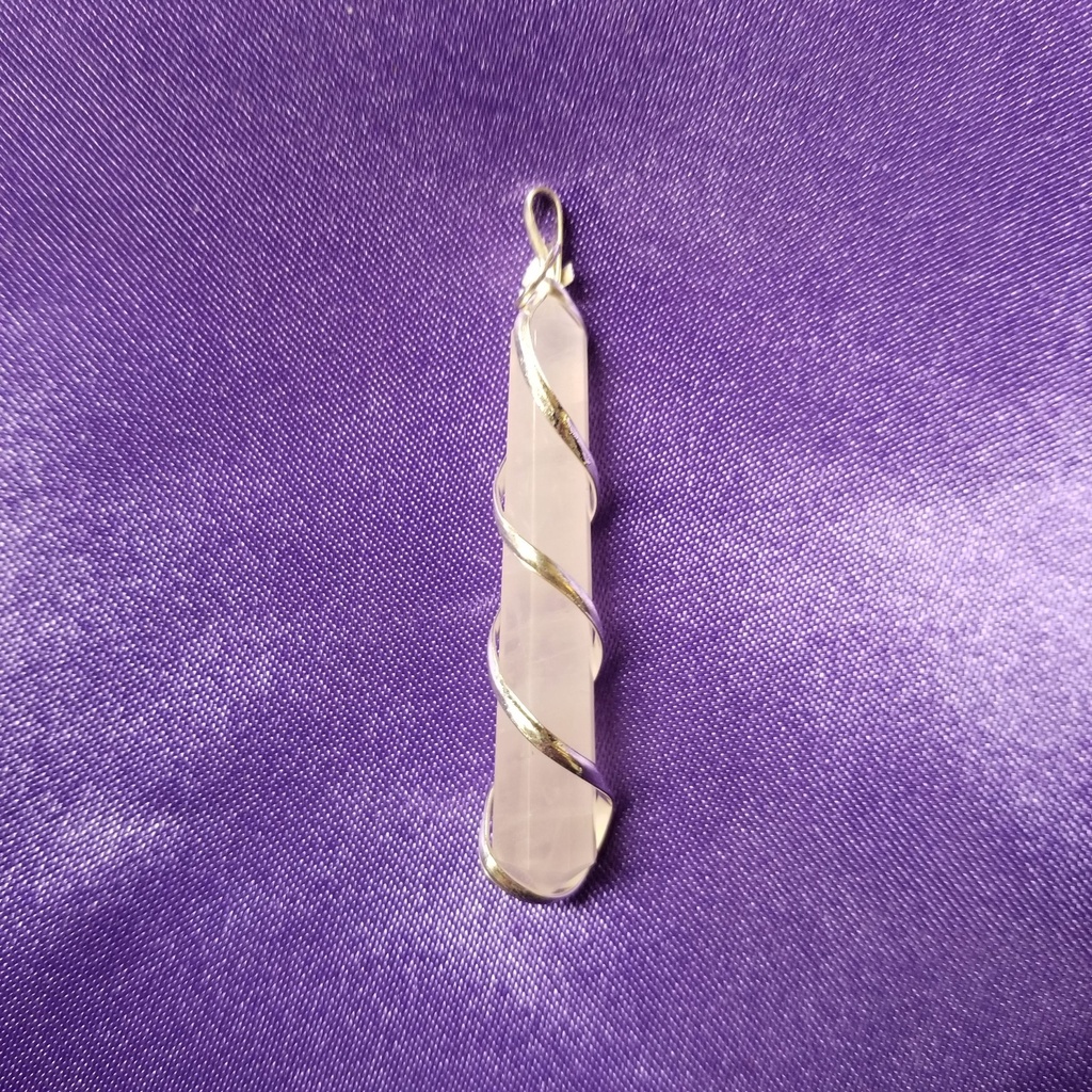 [321504030217] Spiral Wrapped Rose Quartz Pendants